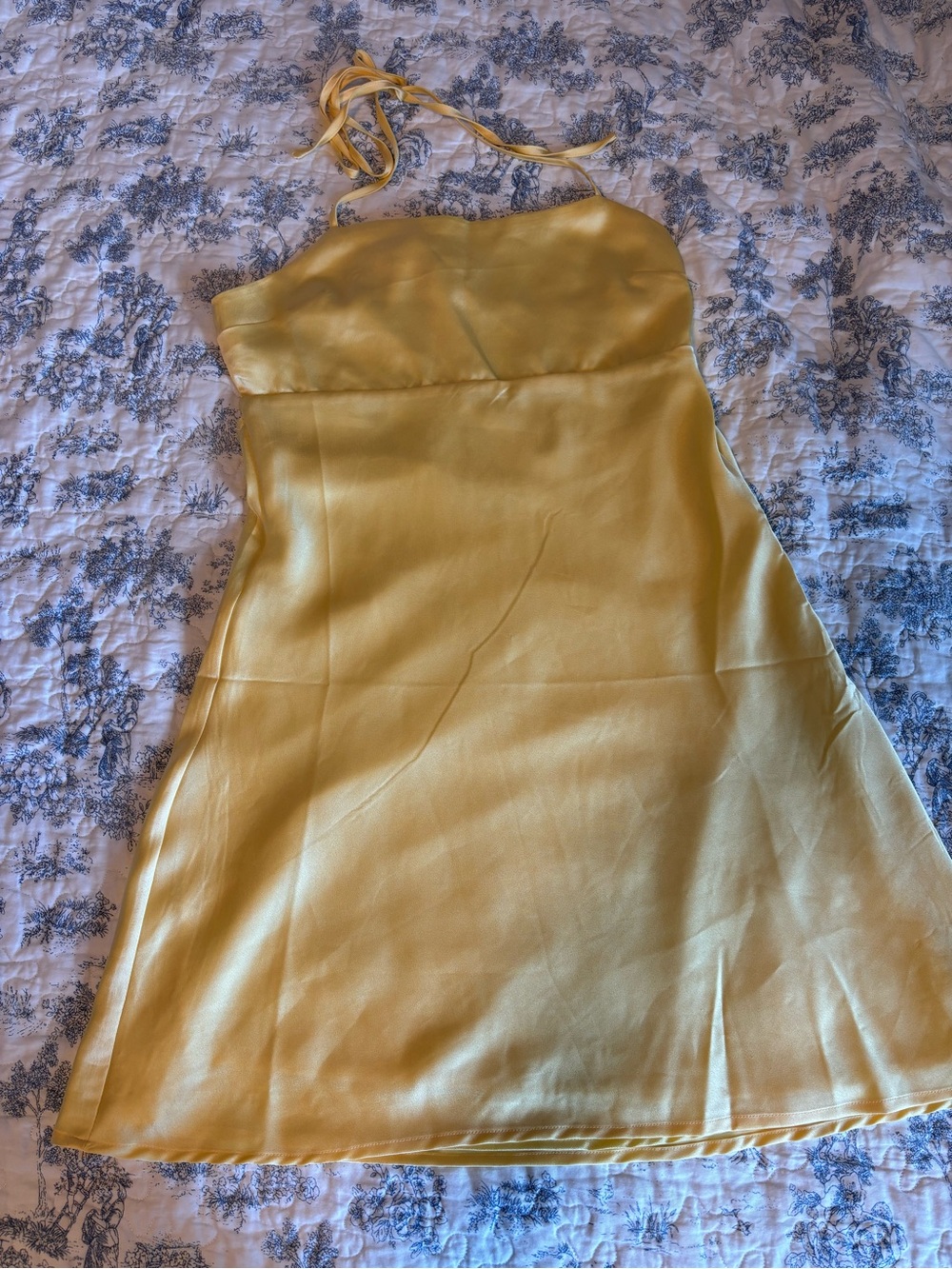 HYFVE Size Large Yellow Satin Strapless Slip Dress
